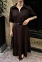 Brown Hidden Half-Zip Polo Collar Pocket Belted Women's Dress - 4