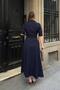 Navy Blue Hidden Half-Zip Polo Collar Pocket Belted Women's Dress - 6