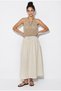 Women's Cream Elastic Waist Lace-Up Muslin Midi Skirt Ye4473 60286111 - 6