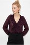 Women's Plum Ruffle Detailed V-Neck Gipeli Self-Striped Blouse 7659 60286088 - 3