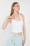 Women's Halter Neck Crop Top with Chest Pads - White - 3