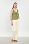 Women's ruffled front blouse with rope straps - khaki - 3