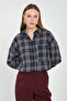 Women's striped checkered shirt - navy blue - 2