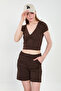 Women's Front Gathered V-Neck Bodysuit - Bitter Brown - 3