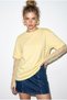 Women's Yellow Crew Neck Lace Sleeve Oversize Cotton T-Shirt 1049 60286075