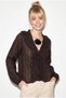 Women's Brown Ruffle Detailed V-Neck Gipeli Self Striped Blouse 7659 60286088