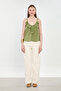Women's ruffled front blouse with rope straps - khaki - 4