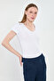 Women's front back v-neck short sleeve bodysuit - white