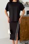 Women's Cross Stripe and Slit Detailed Midi Skirt and Top Modal Set