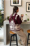 Women's Burgundy Stand Collar Tasseled Embroidered Cashmere Jacket - 2