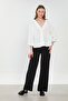 Women's Single-Button Blouse with Side Slits - Ecru - 3