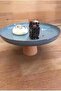 Wooden Design Wooden Round Footed Pearl 27 cm Serving and Presentation Plate Blue - 2