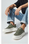 Leather and Textile Men's Casual Khaki Color Sneaker Shoes - 5