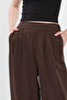 Women's elasticated waist wide leg pants - dark brown - 2