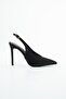 Essential Black Satin Open Back Pointed Toe Women's Heeled Shoes - 2