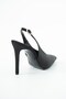 Essential Black Satin Open Back Pointed Toe Women's Heeled Shoes - 6