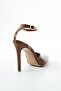 Strap Tan Leather Ankle Strap Low-Cut Cutout Women's Heeled Shoes - 6
