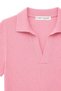 2091 Women's Polo Neck Ribbed Short Sleeve Knitwear Blouse Pink - 2