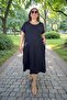Lycra Beaded Detail Pocket Short Sleeve Cotton Viscose Medium Length Plus Size Dress - 7