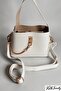 Casual White Small Size Women's Bag, Hand and Shoulder Bag with Adjustable Strap and Chain Accessories - 3