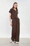Women's Polo Collar Short Sleeve Two-Piece Set - Bitter Brown - 2