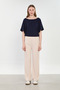 Kayık Yaka Yarasa Sleeve T-Shirt - Navy Blue - 3