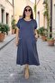 Lycra Beaded Detail Pocket Short Sleeve Cotton Viscose Medium Length Plus Size Dress - 5