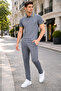 Smoked Polo Collar T-Shirt and Trousers Double Set with Zipper Pockets Merselize Fabric