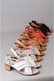 Seç 880452 Genuine Leather Heel Sandals (Heel: 5cm) Stone - 8