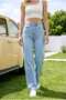 Klaraice Bluehigh-Waisted Wide-Leg Jeans Lycra Palazzo Denim Pants New