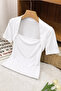 Women's White Swan Collar Modern Basic Crop T-Shirt – Comfortable Fit Stylish Casual Blouse - 5