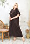 Plus Size Bat Sleeve Buttoned Collar with Necklace Modal Osho Fabric Premium Quality Draped Long Daily and Office Maxi Dress - 5