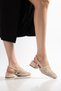 Olaitan Women's Beige Short Thick Heeled Braided Shoes - 4