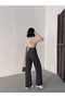 Brown Tinted Front and Back Full Stone-Embellished Cut-Out Wide-Legged Denim Pants - 2