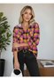 Women's Patterned Colorful Lumberjack Oversized Loose and Wide Fit Casual Double Hooded Jacket Shirt - 5