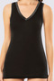 Women's Black Bamboo Satin V-Neck Thick Strap Standard Length Tank Top - 3