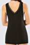 Women's Black Bamboo Satin V-Neck Thick Strap Standard Length Tank Top - 4