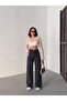 Brown Tinted Front and Back Full Stone-Embellished Cut-Out Wide-Legged Denim Pants - 5