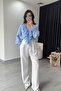 Women's Blue Ruffled Design Shirt - 3