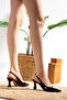 Women's Black Patent Leather Back Strap Pointed Toe Mid Heel Shoes 8cm - 2