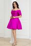 Sleeve Detailed Boat Neck Mini Dress - Fuchsia - 5