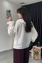 Women's White V-Neck Ruffle Detailed Shirt - 4
