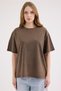 Women's Brown Washed Basic Regular Fit T-Shirt – 100% Cotton Vintage Look