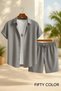 Men's Gray Short Sleeve Shirt and Shorts Wrinkled Crinkle Set