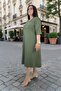 Lycra Dress with Side Pockets, Three Quarter Sleeves, Cotton Viscose, Medium Length, Bell Cut, Plus Size - 3