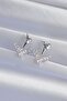 Brass Silver Color Zircon Stone V Model Earrings - 2