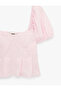 Slim Fit Short Balloon Sleeve Sweetheart Neck Crop Blouse - 5