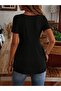 Women's Round Neck Short Sleeve Asymmetrical Cut Viscose Blouse - 2
