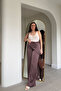 Satin Trousers with Scarf Detail and Elastic Waist - Brown - 3