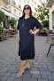 Lycra Dress with Side Pockets, Three Quarter Sleeves, Cotton Viscose, Medium Length, Bell Cut, Plus Size - 3